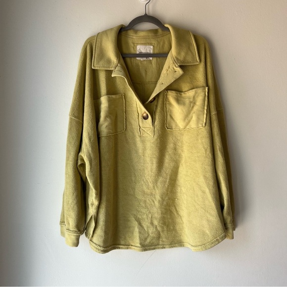 American Eagle Women’s XL Yellow Textured Henley Pullover Long Sleeve Casual Top - Picture 1 of 11